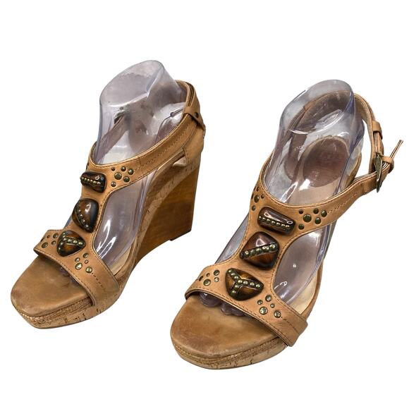 Frye Women’s Bridget Ornament Brown Wedge Sandal Size US 10 - Picture 6 of 13